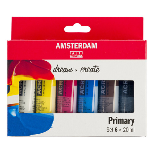 An image of an Amsterdam Standard Series 6-Color Primary Acrylic Paint Set.