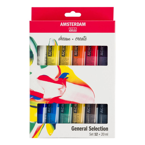 An image of an Amsterdam Standard Series 12-Color General Selection Acrylic Paint Set.