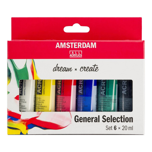 An image of an Amsterdam Standard Series 6-Color General Selection Acrylic Paint Set.