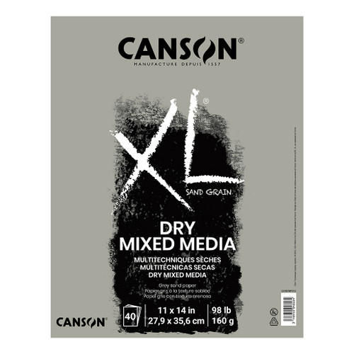 Canson XL Dry Mixed Media Pads have a special texture that allows for pigment retention. It's an ideal paper for all dry techniques including pastel, charcoal, carbon, and pencil. Made from organic, renewable materials. 98lb weight. 40 sheets per pack. Available in two colors: grey and natural sand.