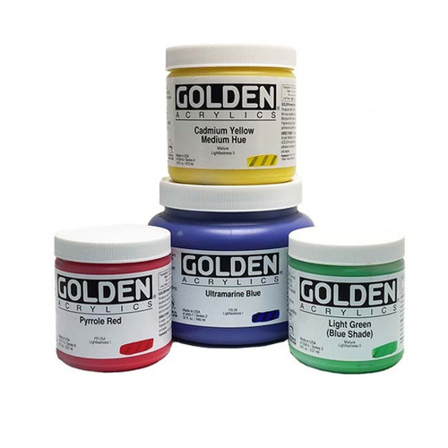 An image of Golden Heavy Body Acrylics jars.