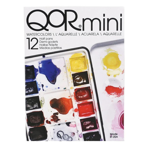 An image of a Golden QoR Watercolor 12-Color Mini Half Pan Set.