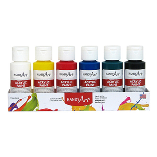 An image of a Handy Art 6-Color Primary Student Acrylic Paint Set. 