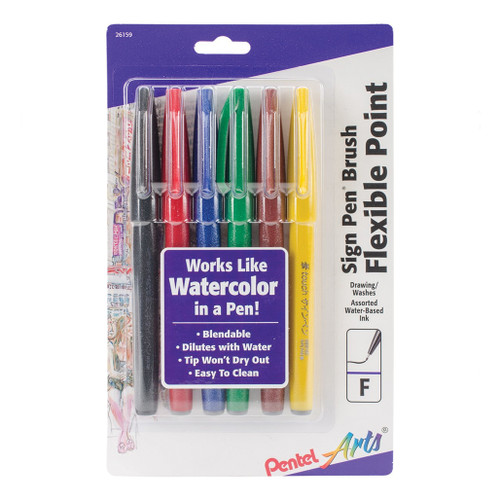 An image of a Pentel 6-Color Brush Sign Pen Set. 