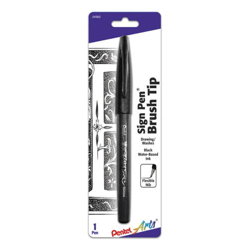 A carded image of a Pentel Brush Sign Pen, black.