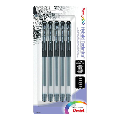 An image of Pentel Hybrid Technica Gel Pens, Set Of 5.