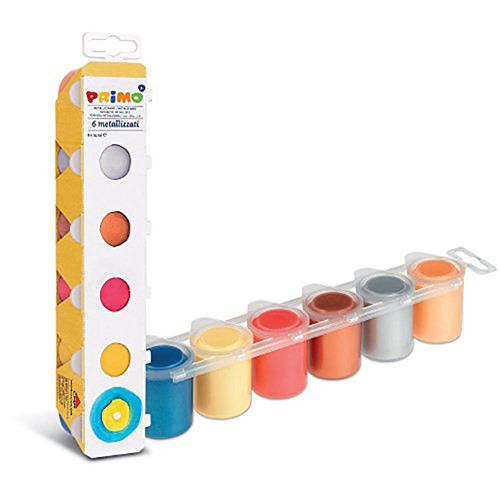 An image of a Primo 6-Color Metallic Tempera Paint Pot Set.