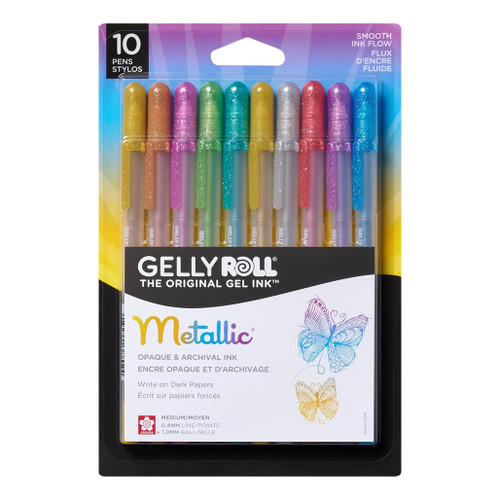 An image of a Sakura Gelly Roll Metallic 10-Piece Gel Pen Set. 