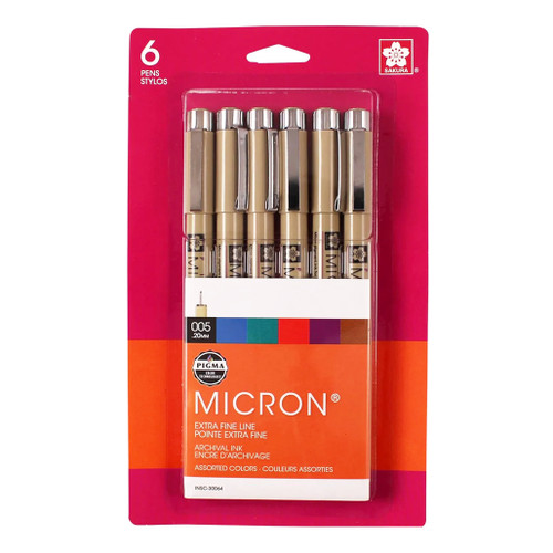 An image of a Sakura Pigma Micron Set, 6 Assorted Color Fine Pens.