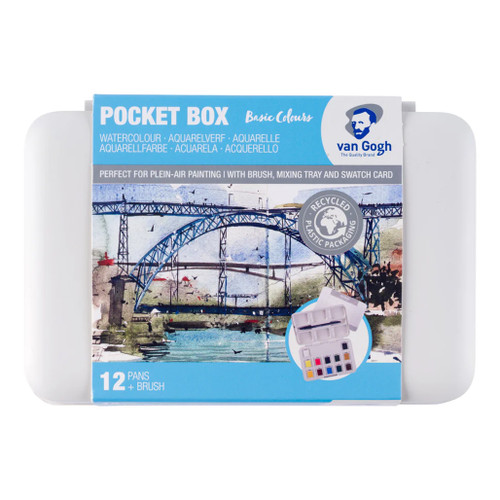 An image of Van Gogh Watercolor Half Pan Pocket Box Set, Basic Colors, 12 Colors.